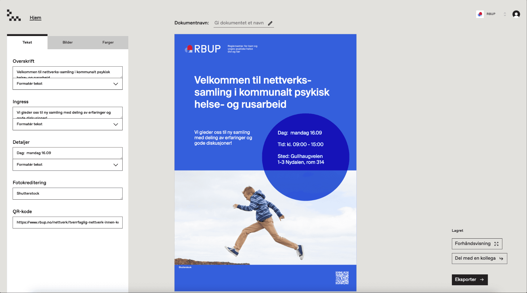 Skjermdump av verktøyet i bruk
